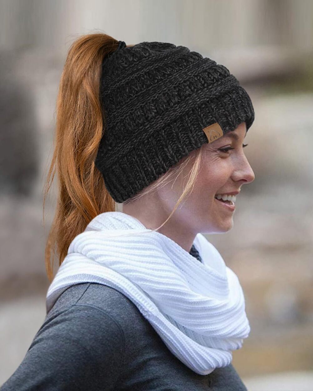 9543 Satin Lined Beanie Hat Silk Lined Winter Hat for Curly Hair Ponytail - Picture 3 of 7